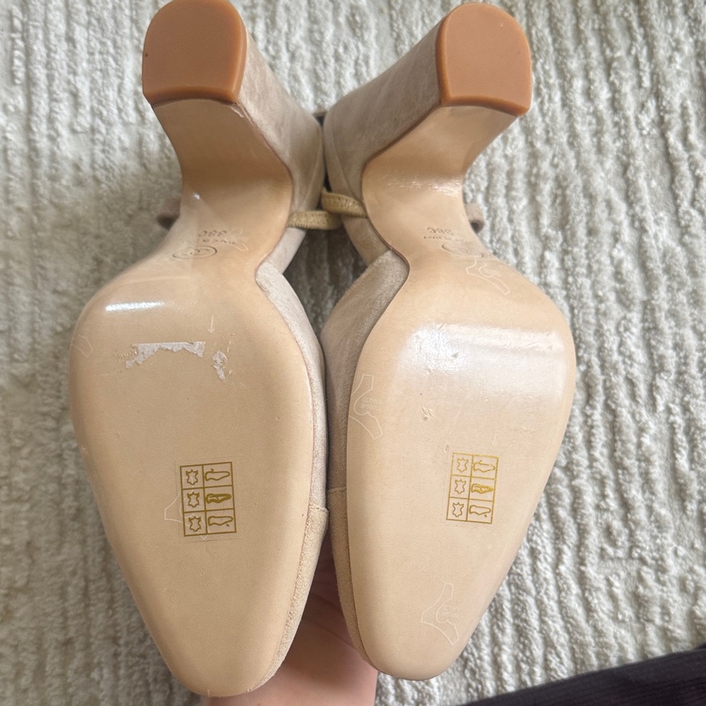CHANEL Beige Suede Block Heel Slingback Pumps - Picture 2 of 4